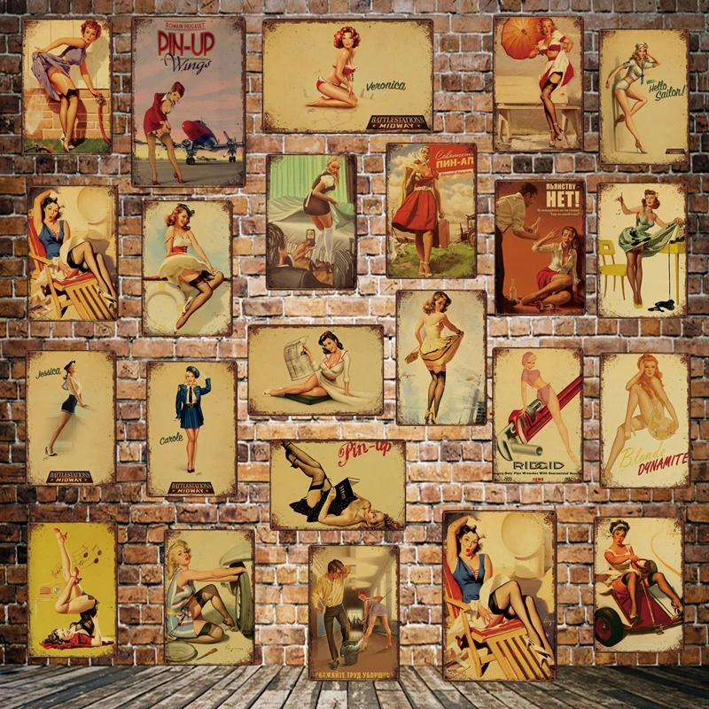 

[ Mike86 ] Second world war PIN UP America Russia Sexy Metal Sign Bar Vintage Mural Painting Poster Art 20*30 CM LT-1751