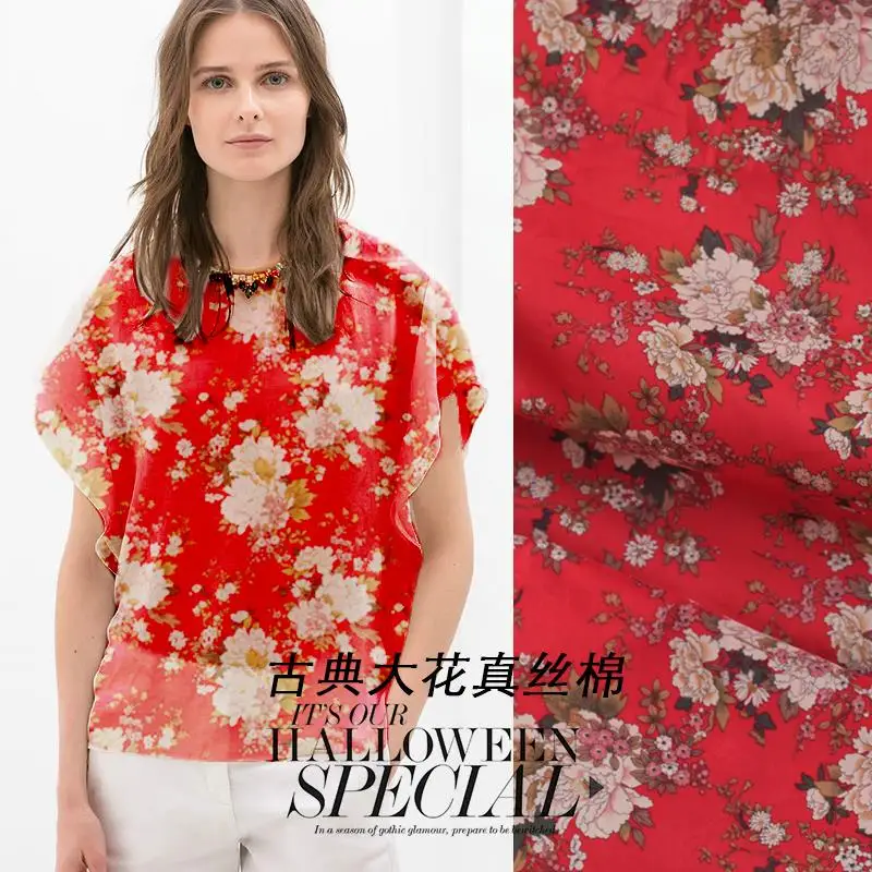 2015 summer style silk cloth fabrics Classical flower real silk 1.4