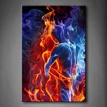 Red Fire Hot Couple Kiss Each Other Blue Yellow Man And Woman Wall Art Painting Picture On Canvas hand painted Home Decor Gift