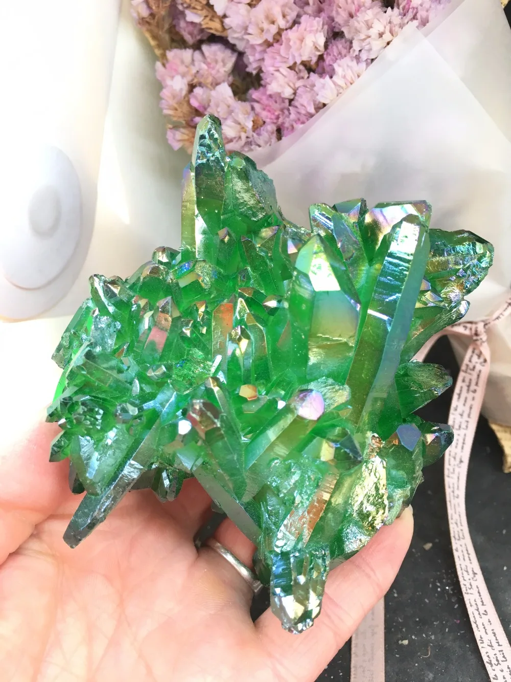 

PRETTY Aura Quartz Crystal Bismuth Titanium Silicon Clusters SPECIMEN
