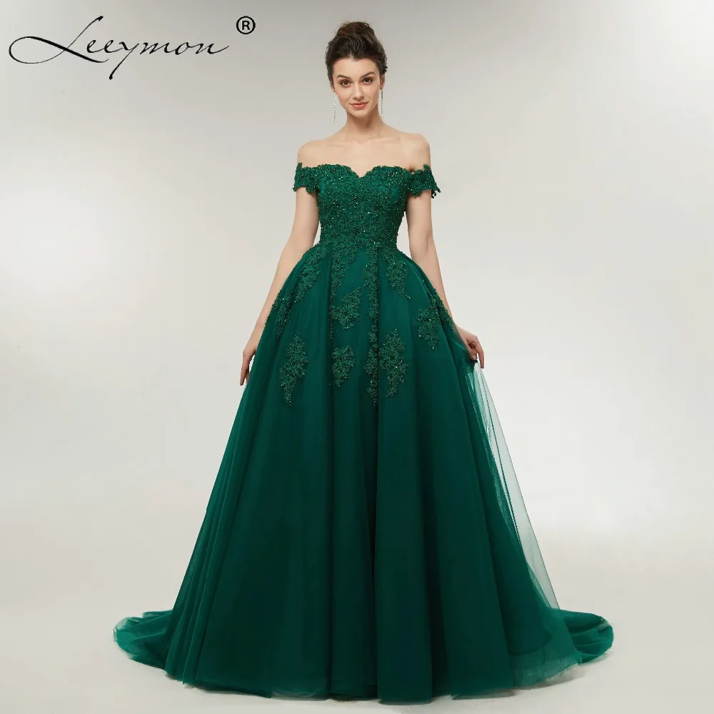 Off Shoulder Beaded Lace Tulle Evening Dresses 2018