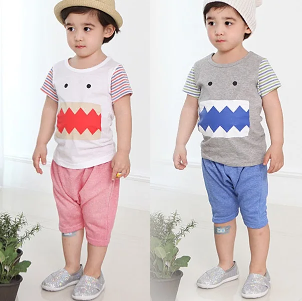 

DOMO-KUN Boys Clothes Suits Big Mouth Teeth Kid Sport Suit Children Tees Shirts Top Shorts Pant 100% Cotton