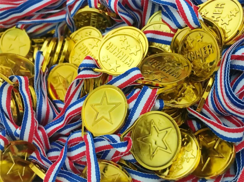 9 children kids gold WINNER MEDALs school sport day party bag filler toy PRIZE 