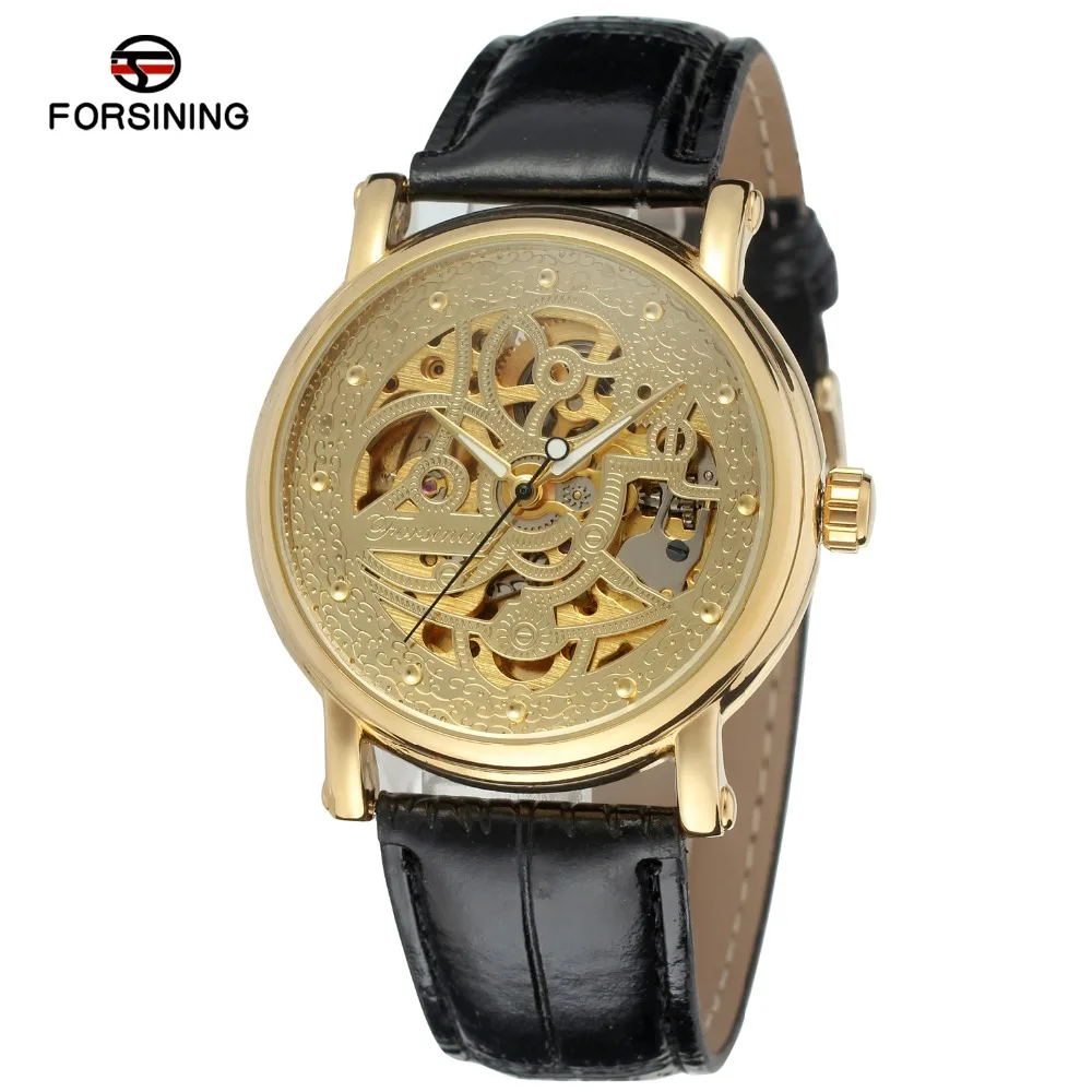

Fashion FORSINING Men Luxury Brand Skeleton Self Wind Leather Watch Automatic Mechanical Wristwatches Gift Box Relogio Releges