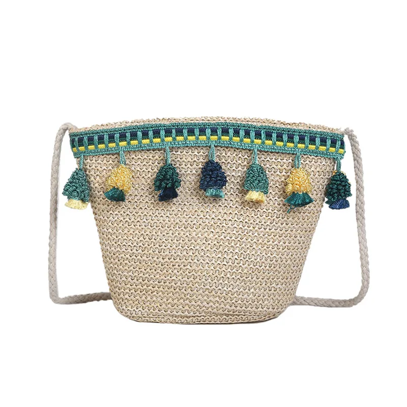 New Fashion Women Tassel Straw Bags INS Popular Female Handbag Summer Casual Lady Shoulder Bag Travel Mini Knit Crossbody SS3297 (4)