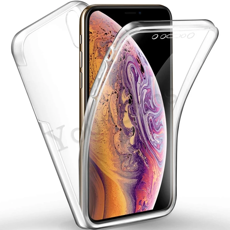 Новый прозрачный 360 двойной чехол для защиты всего тела iPhone X XR XS Max 8 7 6 6S Plus 5 5S SE