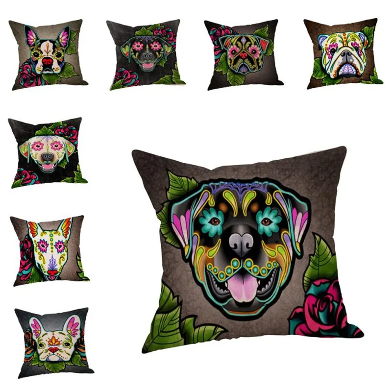Dog Cotton Linen Cushion Cover Sofa Throw Pillow Case Home Decor03