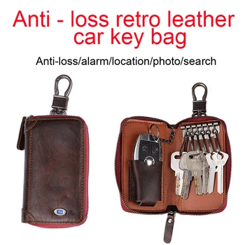 

Retro bluetooth smart sensor anti-loss car key bag head layer cowhide multi-functional ladies key bag wholesale