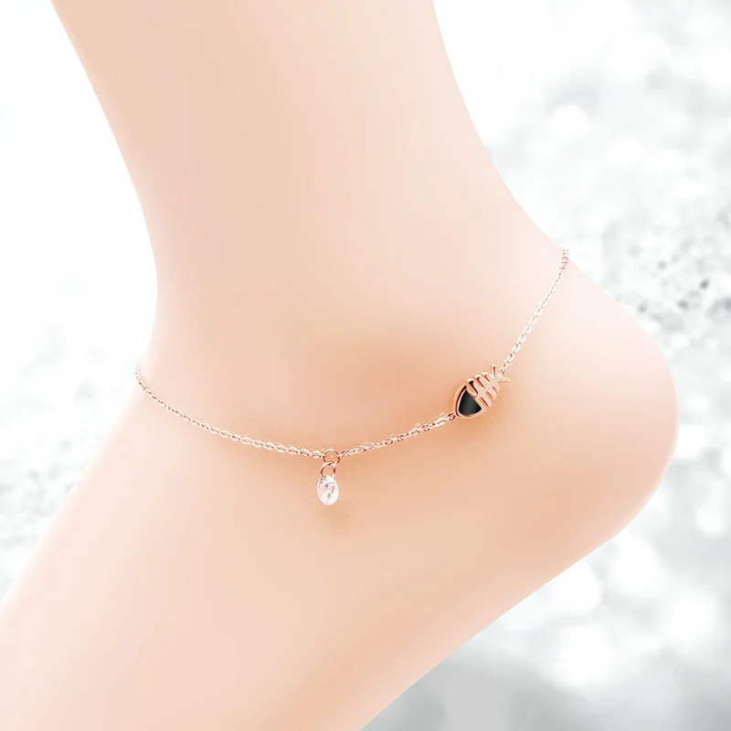 

Martick Lovely Creative Anklets Link Chain With Fish Bones Anklets For Women Europe Brand Jewelry Ank13