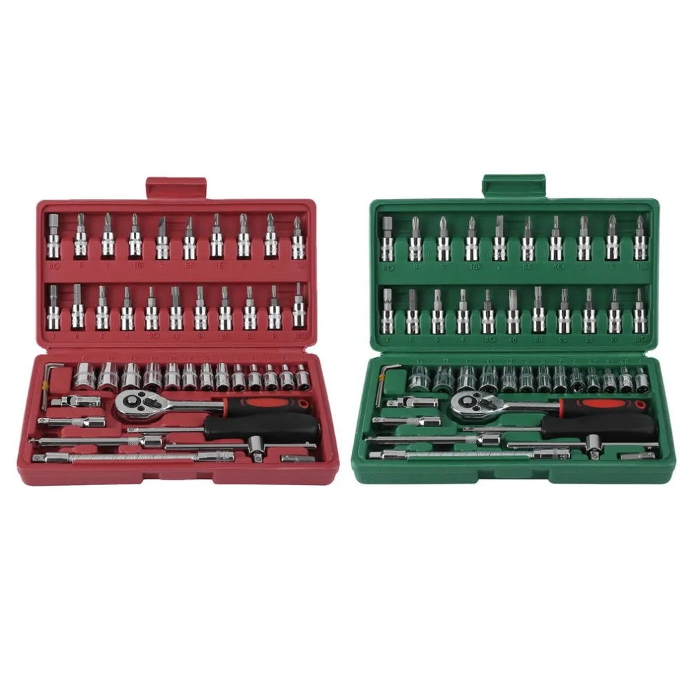 

OUTAD 46Pcs/Set Combination Socket Set Ratchet Torque Wrench Auto Repair Hand Tools Auto Sleeve Combination Tool with case