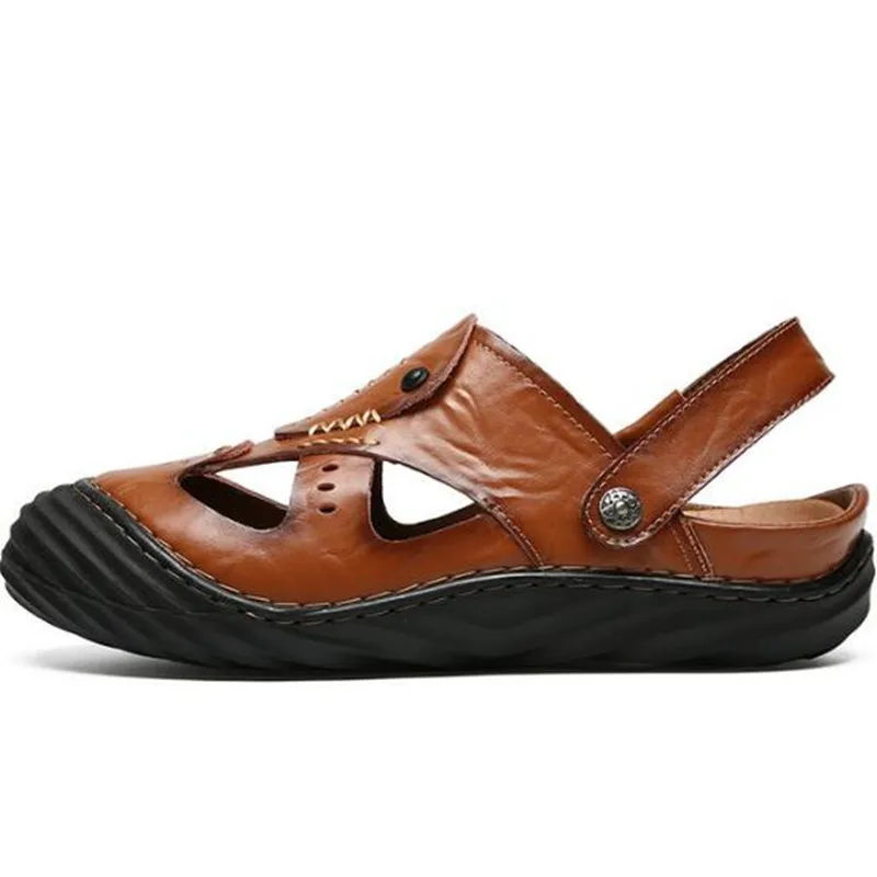 ZXRYXGS летние мужские сандалии натуральная кожа обувь 2019 летний больших размеров обувь плоские тапочки Нескользящие удобные мужские туфли