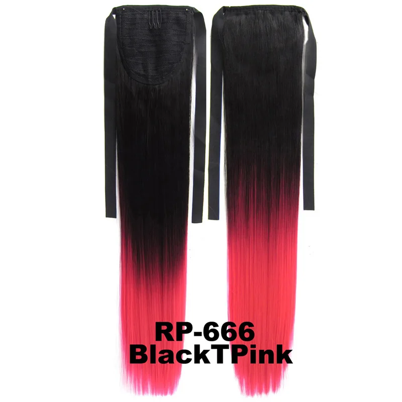 Jeedou синтетические конский хвост прямые 2" длинные волосы для наращивания Омбре волосы конские хвосты синий розовый цвет градиентный цвет женские накладные шиньоны - Цвет: BlackTpink