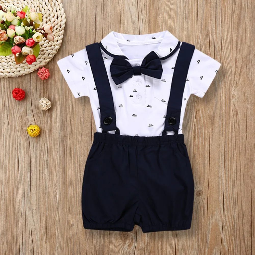 Детская одежда для младенец из 2 предметов комбинезон с короткими рукавами для мальчиков+ штаны для малышей комплект летней одежды для малышей Bebek Giyim