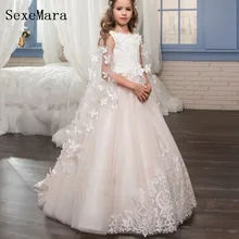 New White Lace Scoop Neck Flower Girls Dress for Wedding with Cape 3D Butterflies Girls First Communion Dress Birthday Gown cute sleeveless scoop neck striped flower embellished dress for girls