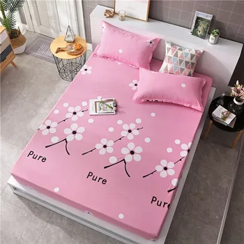 

HOME 1PCS Pink Nordic Bed Fitted Sheet With Elastic Band Rubber Bed Sheet Corner Bed Linen Euro Double Single Adult Sheet 47