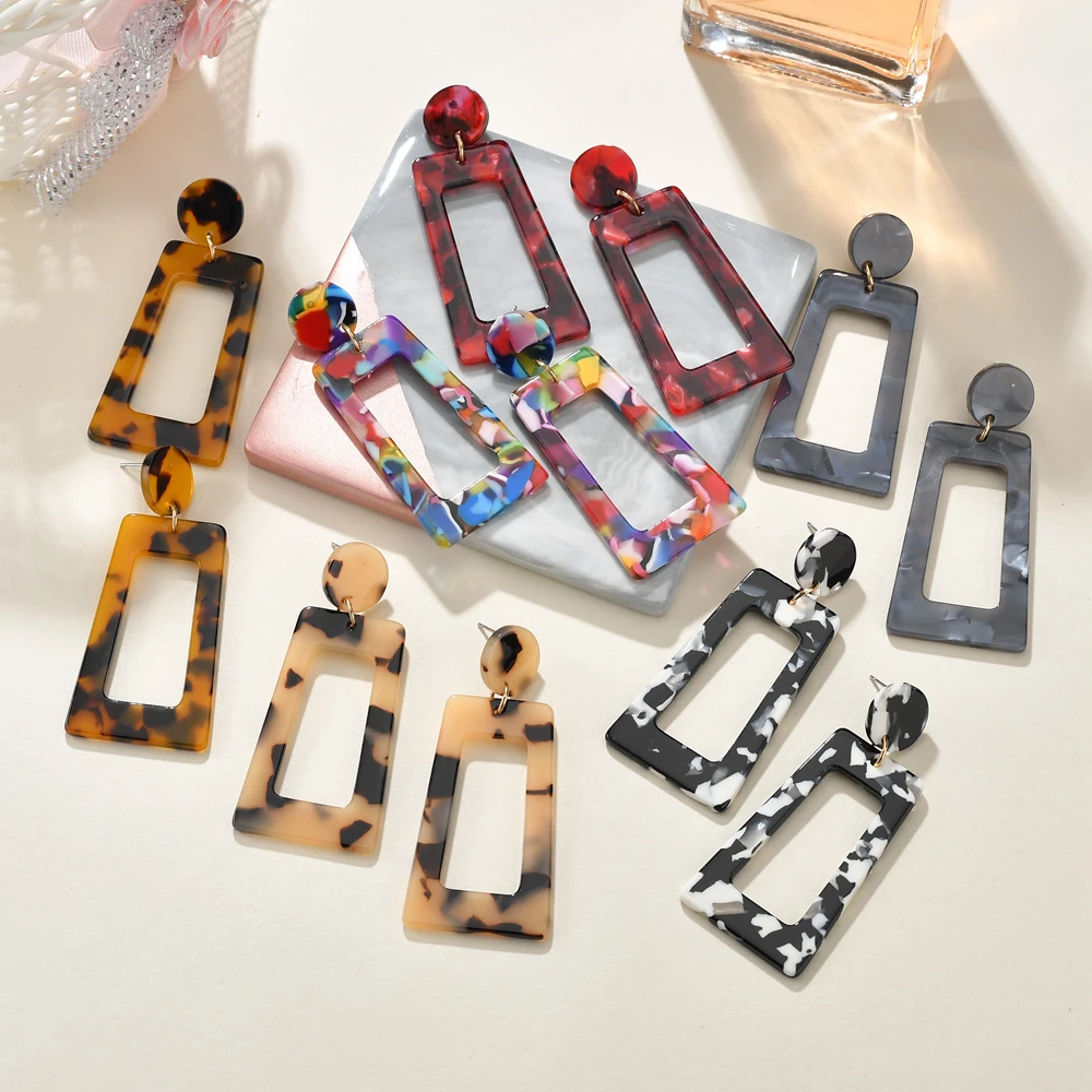 

2019 Bohemia Geometric Statement Earrings Fashion Jewelry Colorful Mix Color Leopard Printed Acrylic Drop Earrings For Women New