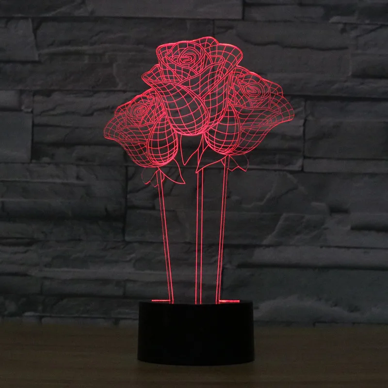 3D LED Table Night Light USB Cable Desk Lamp Decorations Rose Shape