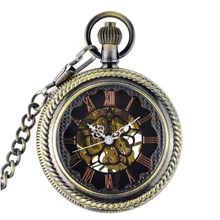 Steampunk Skeleton Male Clock Transparent Mechanical Bronze See Though Face Retro Ver Vintage Pendant Pocket Watch Gift