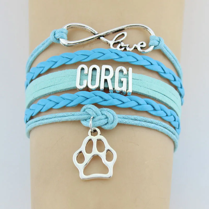 10PC/lot Infinity Love Corgi Paw Charm Wrap Bracelets Print Charms Animal Bracelet Gifts For Women &amp Men Jewelry | Украшения и