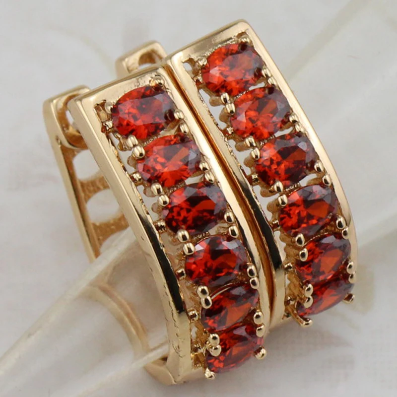 Classical Nice Red CZ Gems Hoop Earrings Yellow Golden Plated