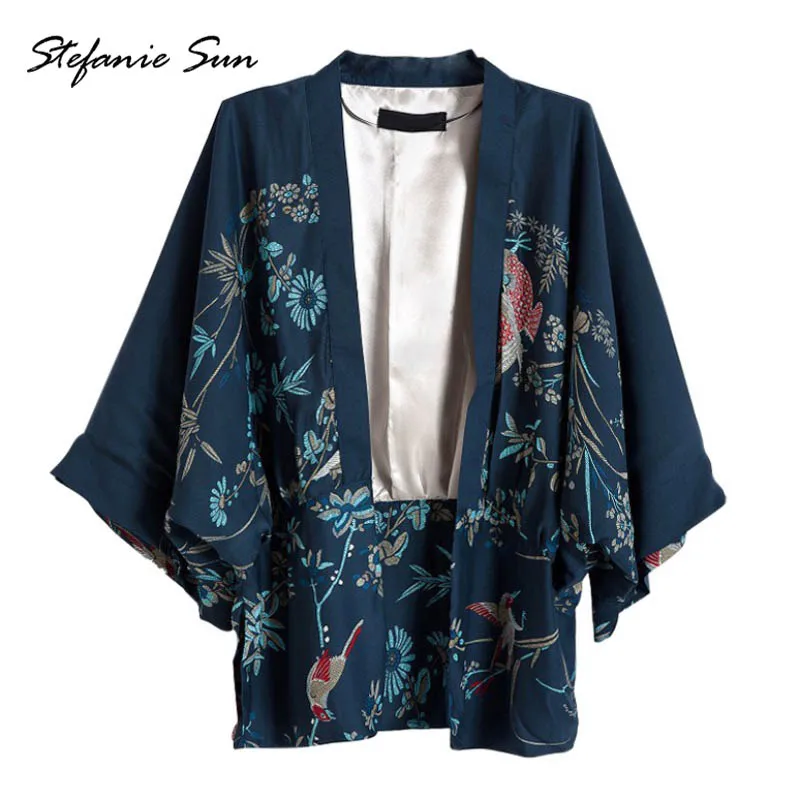 Summer Women Japanese Kimono Blouse Phoenix Printed Harajuku Bat Sleeve Loose Cardigan Blouse