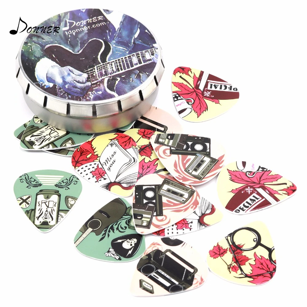 Medium Donner Nostalgia Celluloid Guitar Picks with Key Chain Pick Holder 16 Pack Includes Thin Heavy /& Extra Heavy Gauges