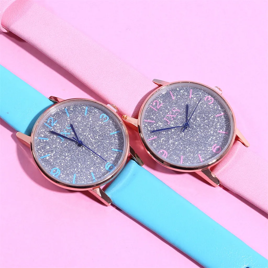 

Women Fashion Watches Luxury Solid Color Leisure Set Auger Leather Steel Quartz Watch