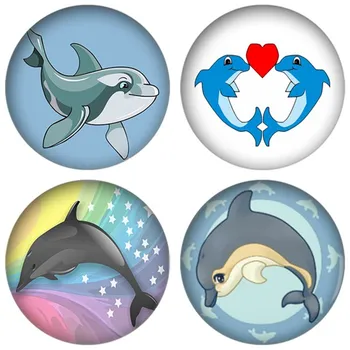 

ZDYING Cute Cartoon Dolphin Glass Cabochon Dolphins Art Picture Glass Dome Beads Demo Flat Back Making Findings 5pcs Wholesale