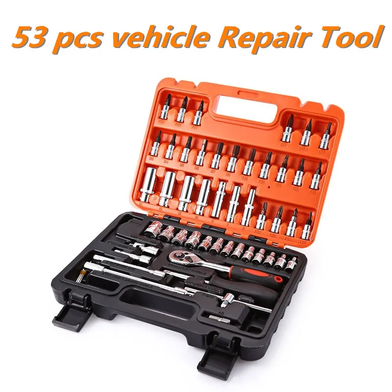 

53pcs Automobile Motorcycle Car Repair Tool Box Precision Ratchet Wrench Set Sleeve Universal Joint Hardware Tool Kit For Car