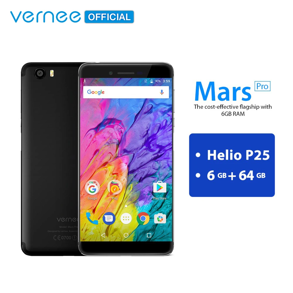 

Vernee Mars Pro 6GB 64GB Telephone MTK6757 Helio P25 Octa core Smartphone 13.0MP Camera Android 7.0 5.5" FHD 13MP+5MP Camera
