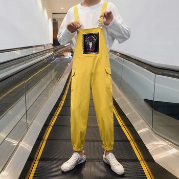 

2019 Trousers Overalls Cargo-Pants Biker Hip-Hop-Streetwear Baggy Cotton Yellow Pink Black Green