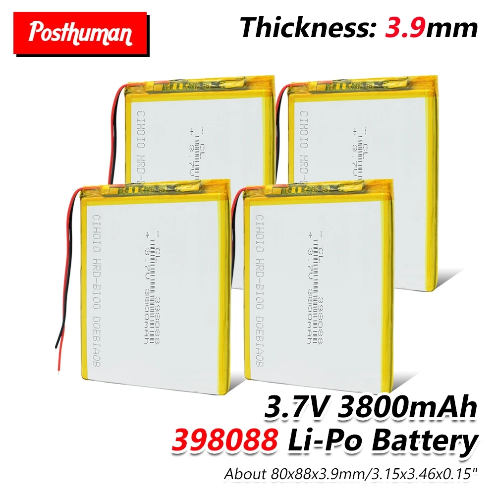 

Lithium Li-polymer Battery 398088 3.7V 3800mAh Lipo For DVD Tablet PDA MID Electric Toys Tablet GPS Power Bank High Quality