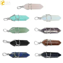 CSJA натуральный шестигранник черный оникс Розовый Кристалл Камень Подвески DIY ручной работы проволока обернутая подвеска пулеобразная подвеска E002