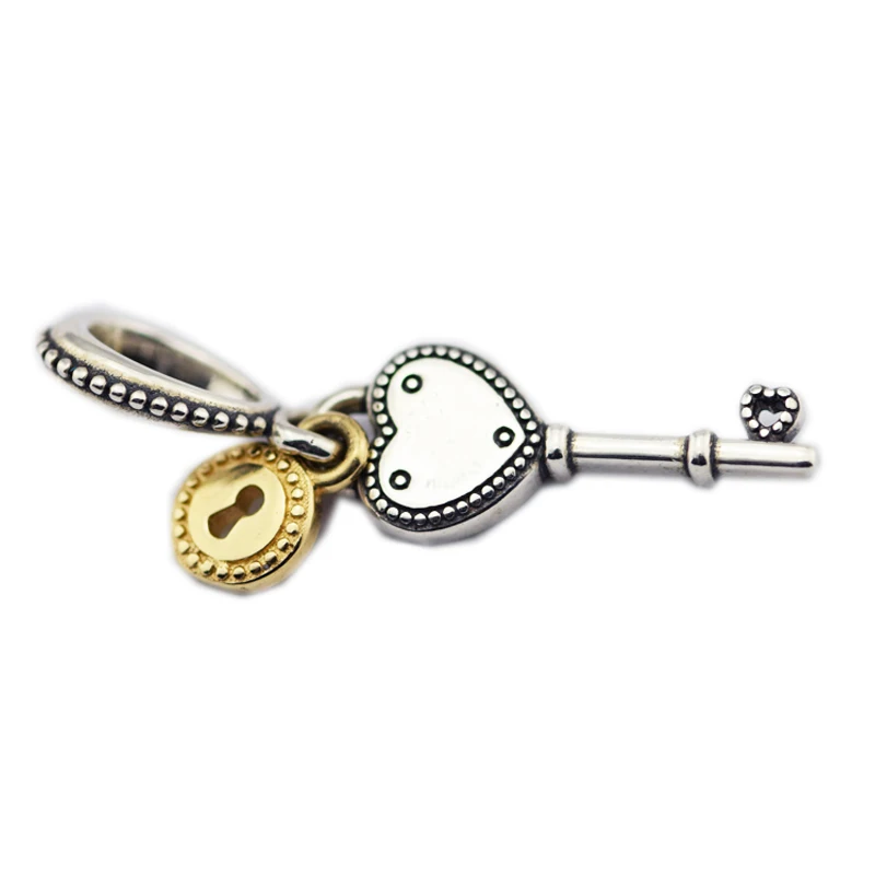 

Key to My Heart Charm 14k Real Gold Padlock 100% 925 Sterling Silver Key Charms Pendants Fit Bracelet & Necklace DIY PF683K