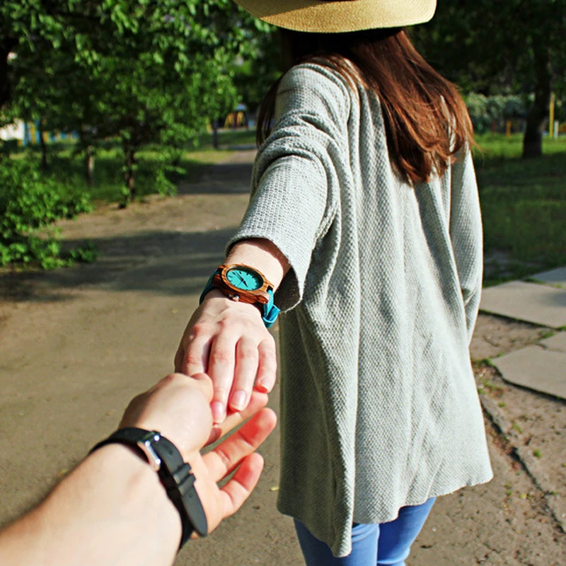 BOBO BIRD Lover's Wood Watches Women Relogio Masculino Men Watch Turquoise Blue relogio feminino Ideal Gifts Drop Shipping