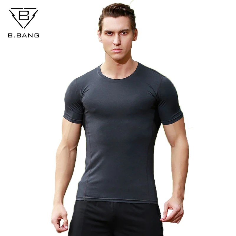 B.BANG Men Short Sleeve T-Shirt Compression Quick Dry Fitness Gym Bodybuilding Shirts Training Exercise Tights Clothing S-XXL | Спорт и