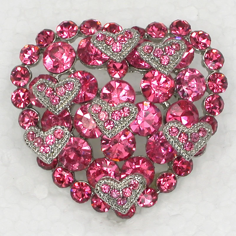 Heart Brooch Rose Rhinestone Bridal Wedding party Pin brooches C365 J