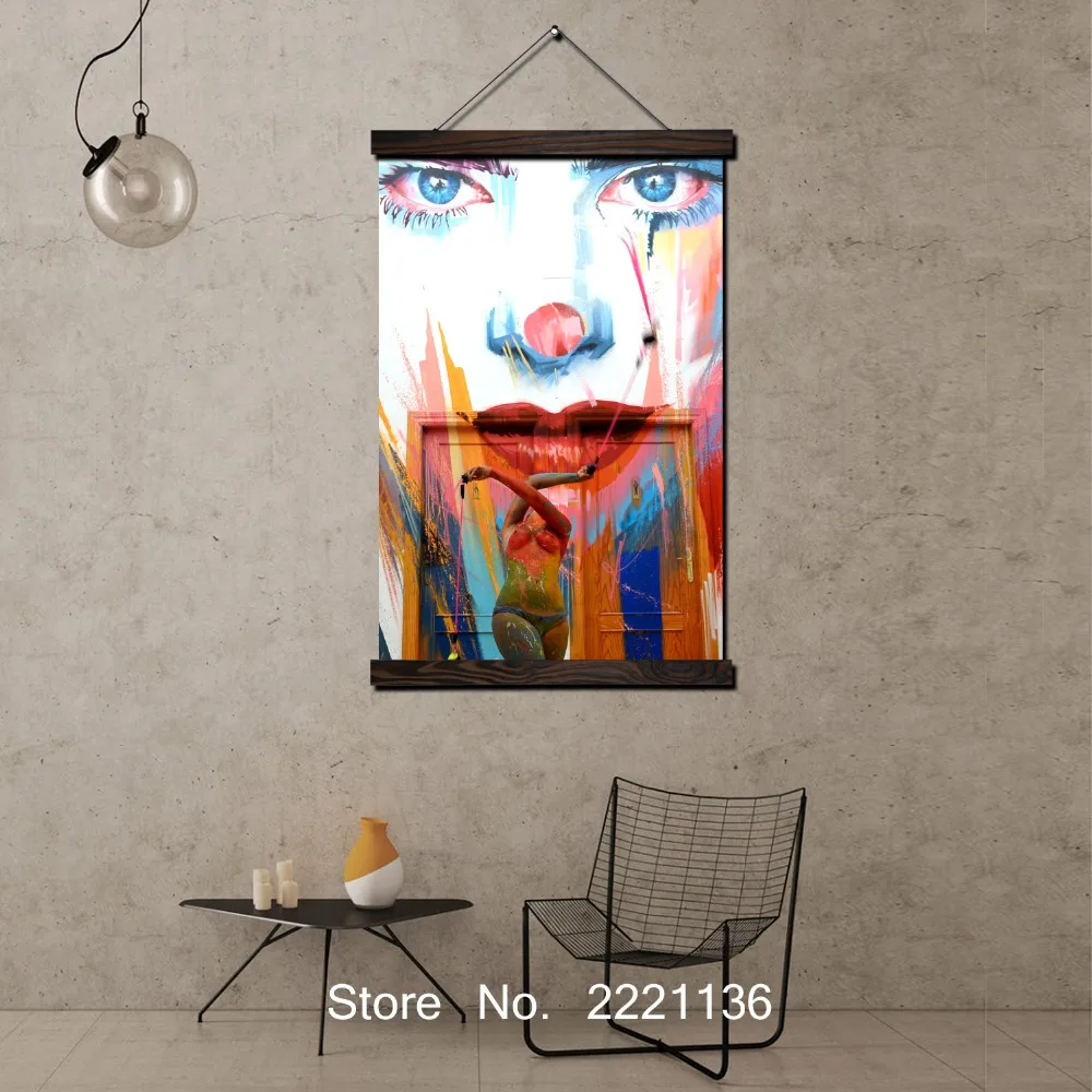 

Graffiti Coloful Woman Framed Scroll Painting HD Wall Art Hanging Canvas Painting HD Printed Pictures for Living Room Decoration