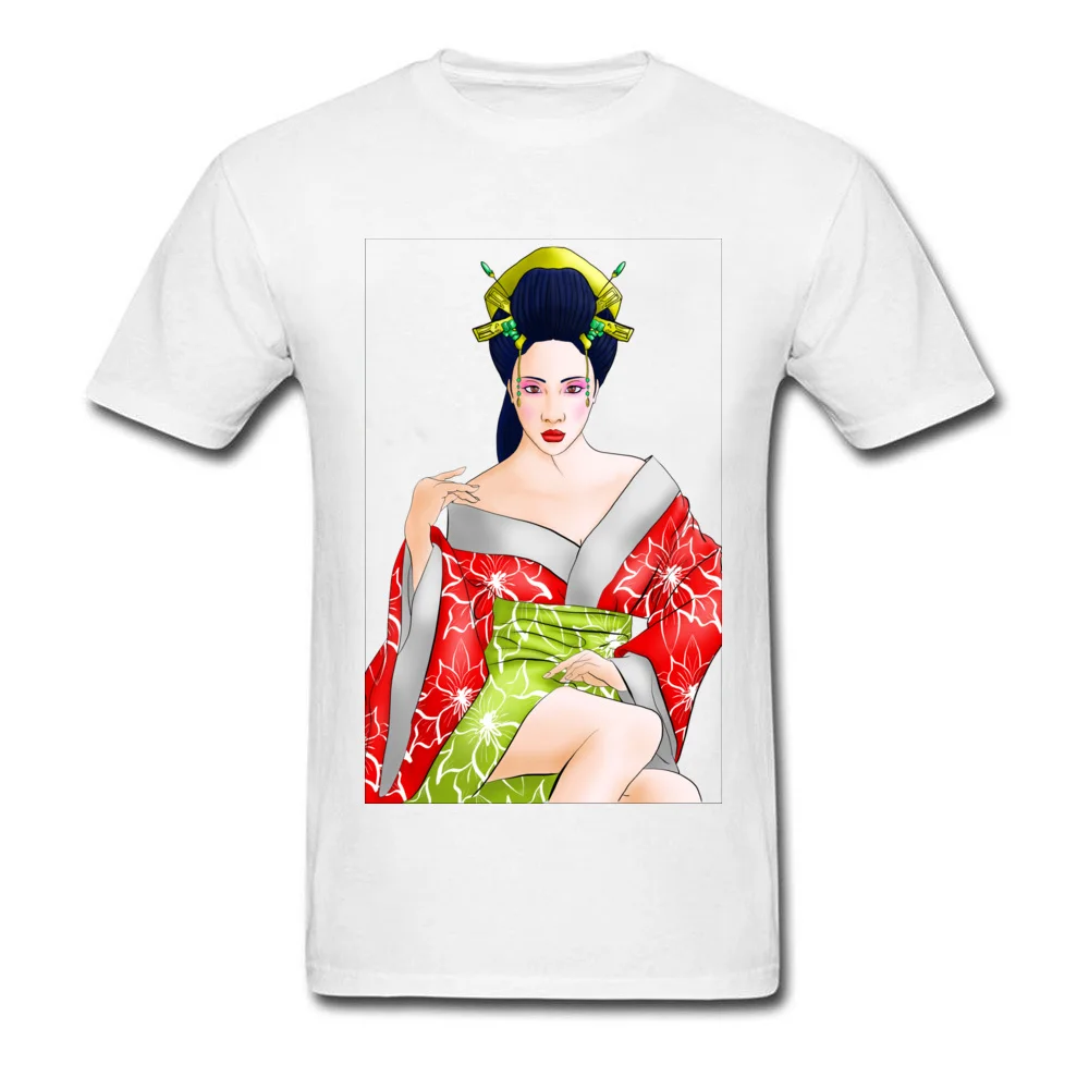 Red Lotus Geisha Cotton Fabric Tops Shirts for Students Print T Shirt Casual Graphic Round Collar Sweatshirts Short Sleeve Red Lotus Geisha white