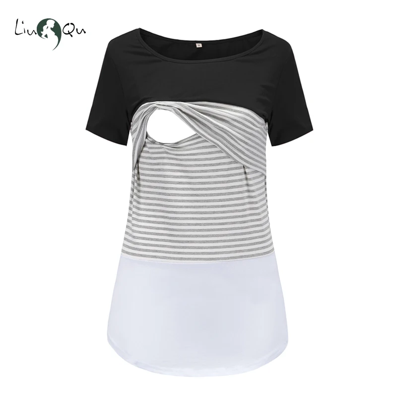 Liu& Qu/женский топ для беременных, полосатые топы для кормящих, с короткими рукавами, с вышивкой, одежда для грудного вскармливания, футболка, топ для беременных, футболка