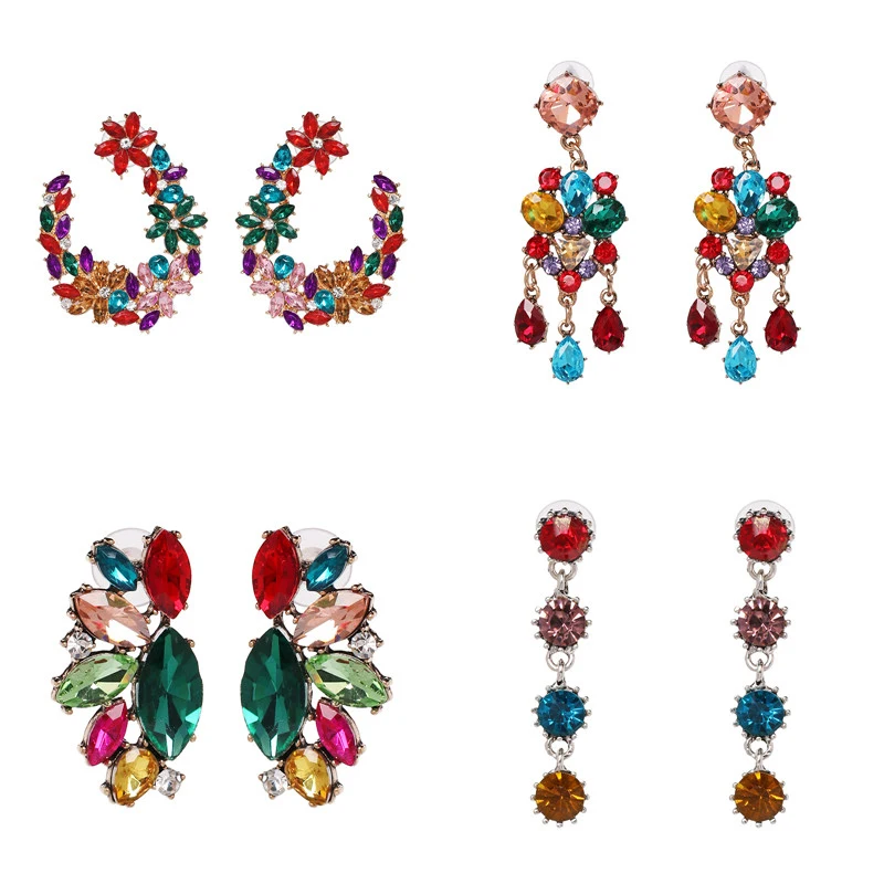 

JURAN Women Drop Earrings Colorful Shiny Brand Design Luxury Starburst Pendant Crystal Charm Statement Earrings Jewelry Gifts