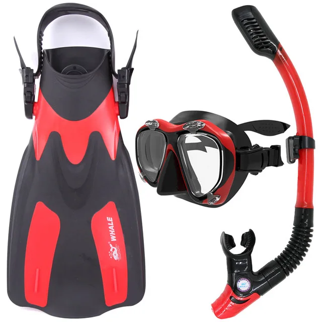 КИТ оборудование для дайвинга плавательный водный спорт подводное плавание плавники трубка маска для дайвинга очки комплект для ласт очки для плавания - Цвет: Red ML-XL