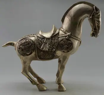 

Collectible Decorated Old Handwork Tibet Silver Carve Big Zodiac Horse Statue