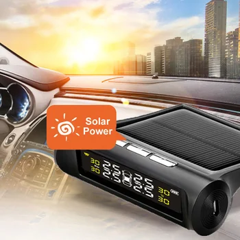 

Car Tire Pressure Alarm Monitor System Display per lot Solar TPMS 4 External Sensor Temperature Warning Visture D02W D02N