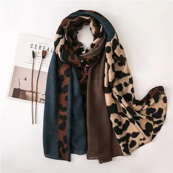 

accesorios mujer women autumn winter Spain style chic design long leopard patchwork hijab scarf pashmina Snood Muslim Hijab