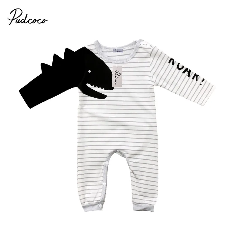 

2018 Striped Spring Autumn Baby Rompers Newborn Baby Boy Girls 3D Dinosaur Romper Jumpsuit Long Sleeve Winter Baby Clothing 0-2T