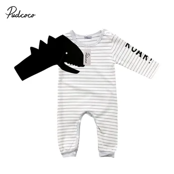 

2018 Striped Spring Autumn Baby Rompers Newborn Baby Boy Girls 3D Dinosaur Romper Jumpsuit Long Sleeve Winter Baby Clothing 0-2T