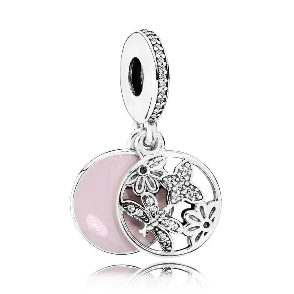 

SHINETUNG 1:1 S925 Sterling Silver Soft Pink Springtime Pendant Fit Women's DIY Fashion Jewelry