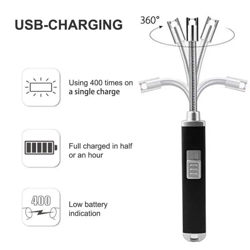 Кухонные USB перезаряжаемые зажигалки наружные ветрозащитные зажигалки для барбекю 360 градусов гибкие Свечи Зажигалки для гриля барбекю кемпинг