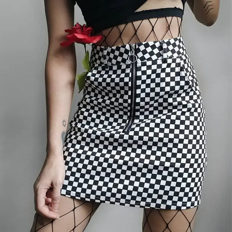 Checkerboard-High-Waist-Skirt-Summer-Sexy-A-line-Mini-Skirt-Zipper ...